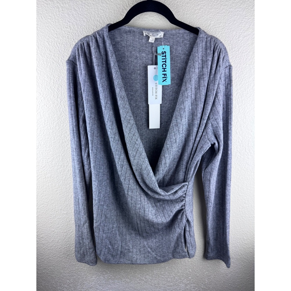 NWT Nine Britton Surplice Ribbed Top Women XL Gray Capsule Stretch Minimalist